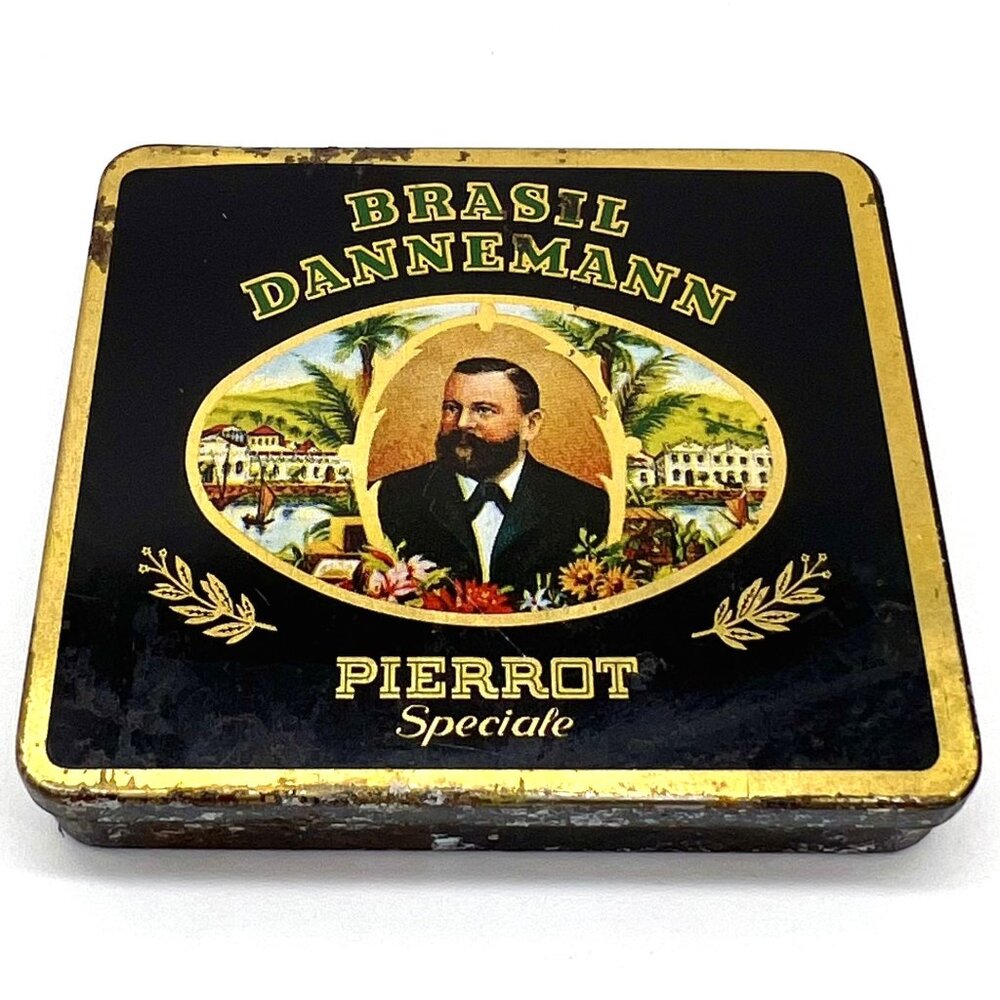 Dannemann Pierrot Cigar Tin Vintage Brasil Lithograph Hinged Metal Box